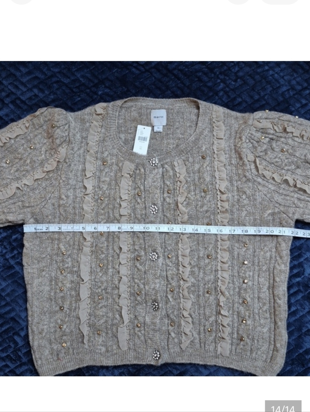 Anthropologie Maeve Short Sleeve Embellished Ruffle Cardigan SZ XL, New W Tags - Picture 13 of 13